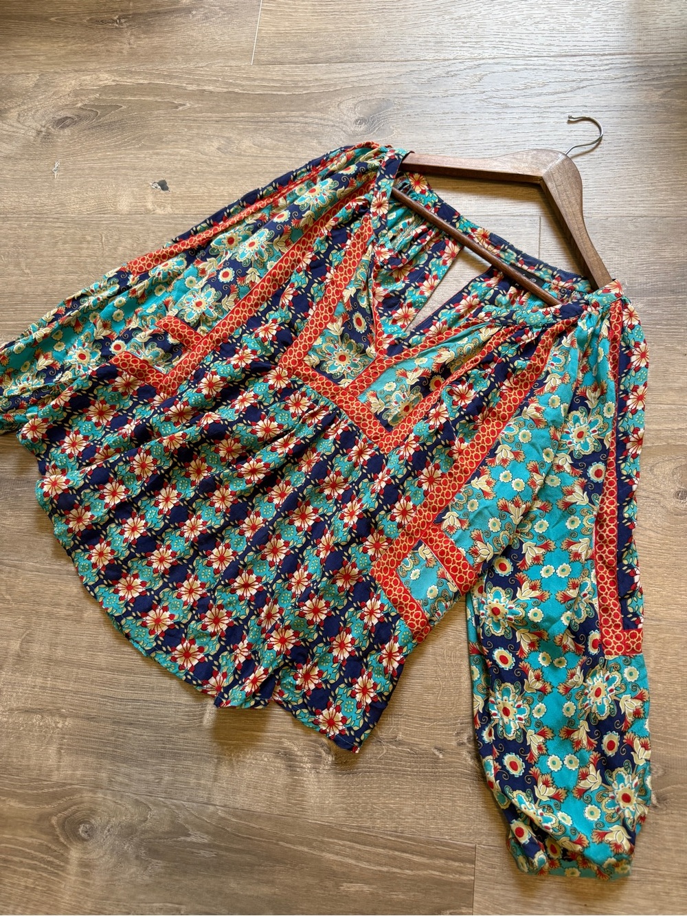 Tolani Turquoise Floral Print Silk Blouse-size M - Picture 8 of 10
